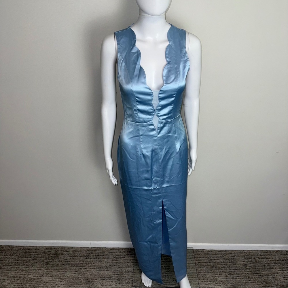 Commense Light Blue Sleeveless Formal Dress Scalloped V Neck Slit Occasion XS - Picture 11 of 17